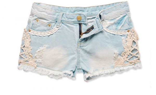 SHORT JEANS DECORAÇÃO RENDAS RASGADAS